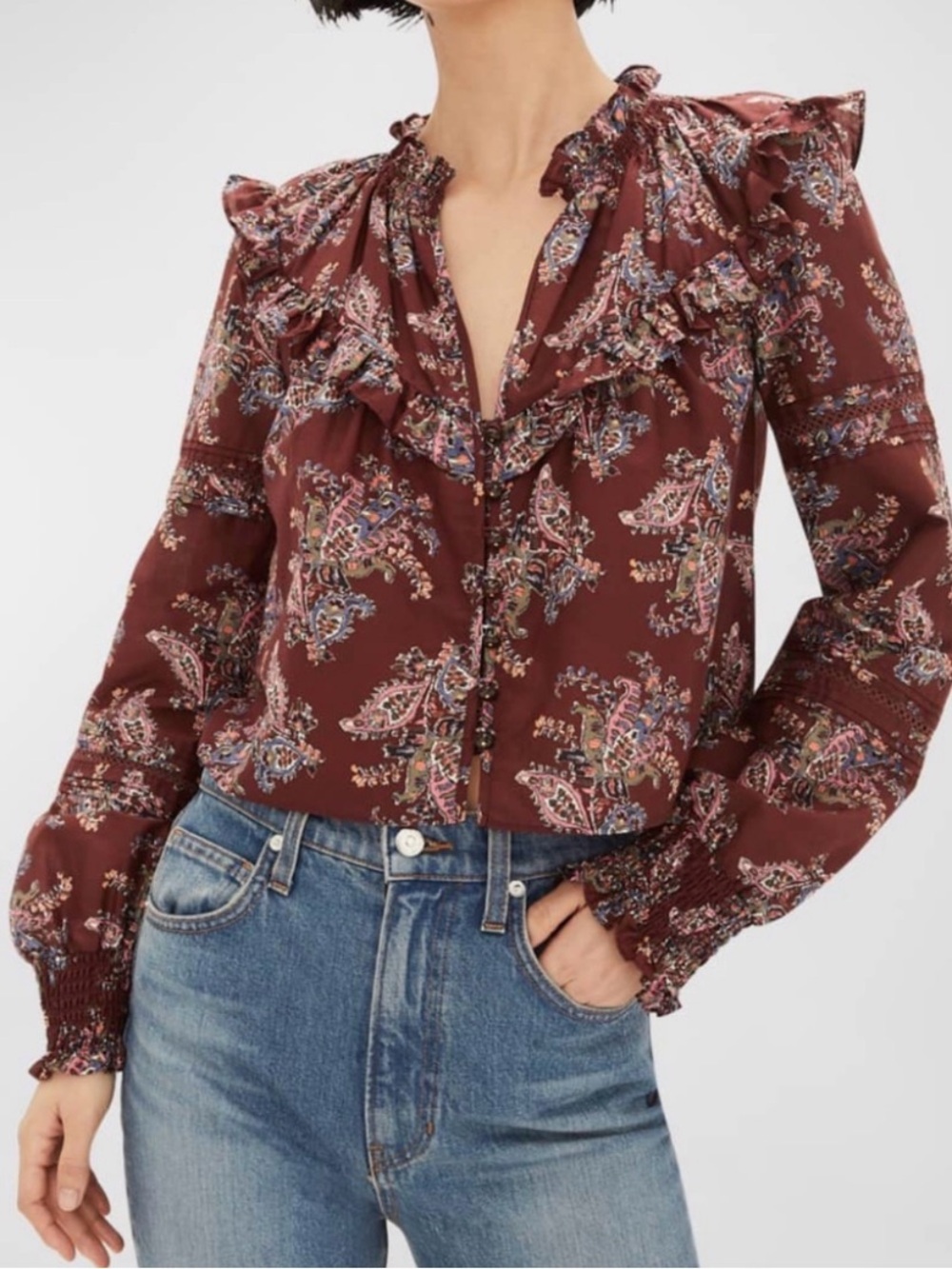 Veronica Beard Hopkins Paisley Ruffle Front Blouse - Picture 3 of 11
